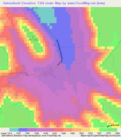 Sahinefendi,Turkey Elevation Map