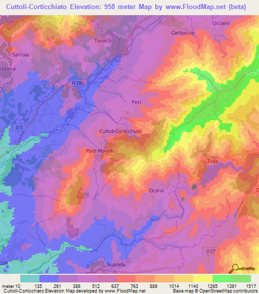 Cuttoli-Corticchiato,France Elevation Map