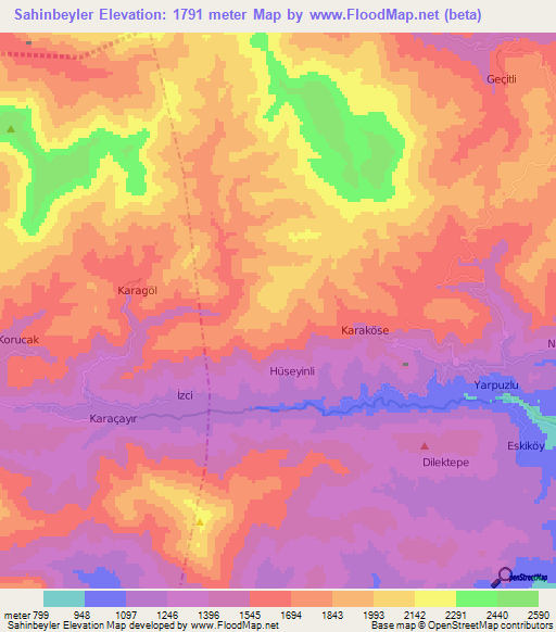 Sahinbeyler,Turkey Elevation Map