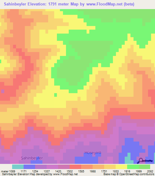 Sahinbeyler,Turkey Elevation Map