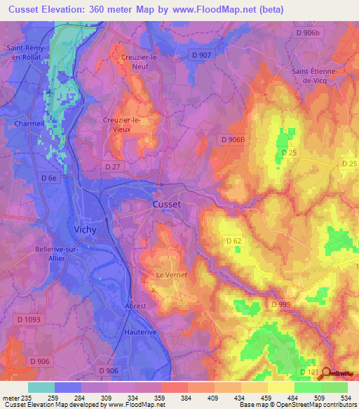 Cusset,France Elevation Map