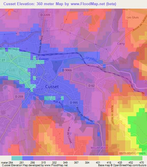 Cusset,France Elevation Map