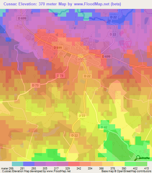 Cussac,France Elevation Map