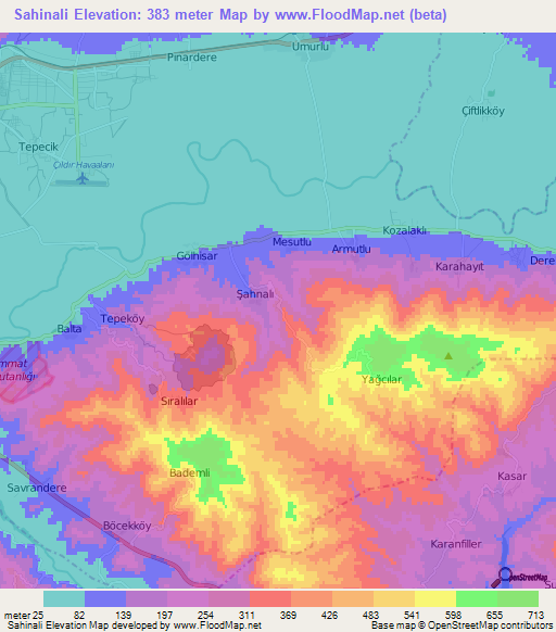 Sahinali,Turkey Elevation Map