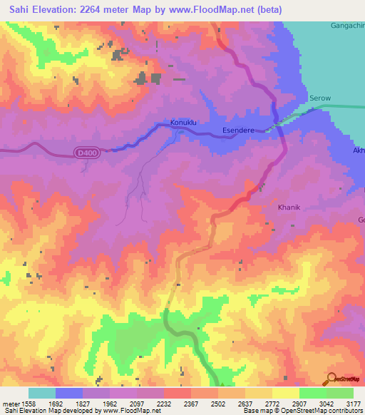 Sahi,Turkey Elevation Map