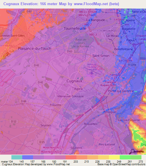 Cugnaux,France Elevation Map