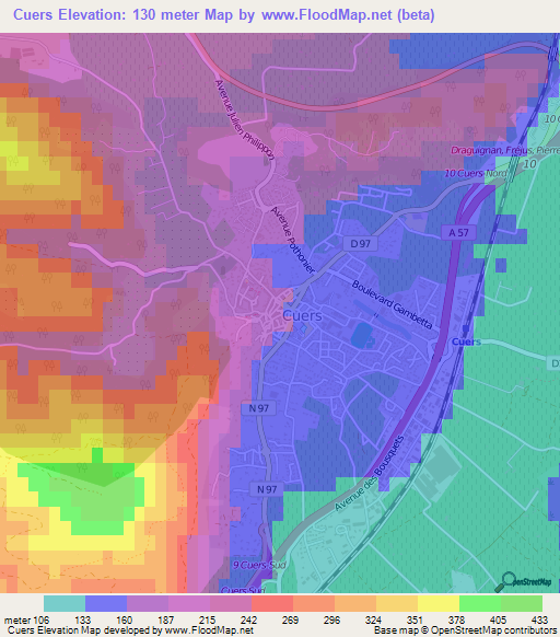 Cuers,France Elevation Map