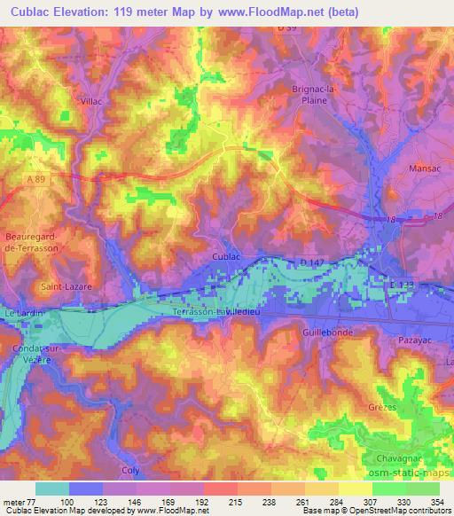 Cublac,France Elevation Map