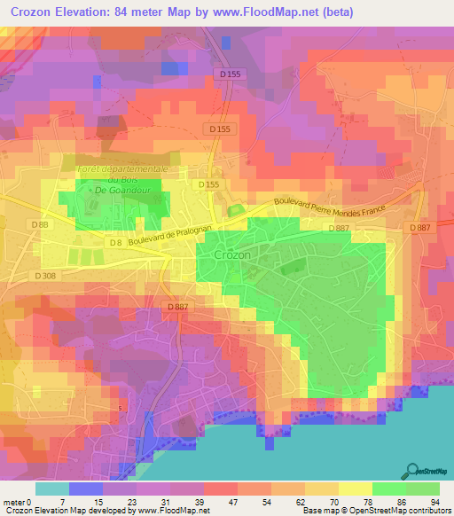 Crozon,France Elevation Map