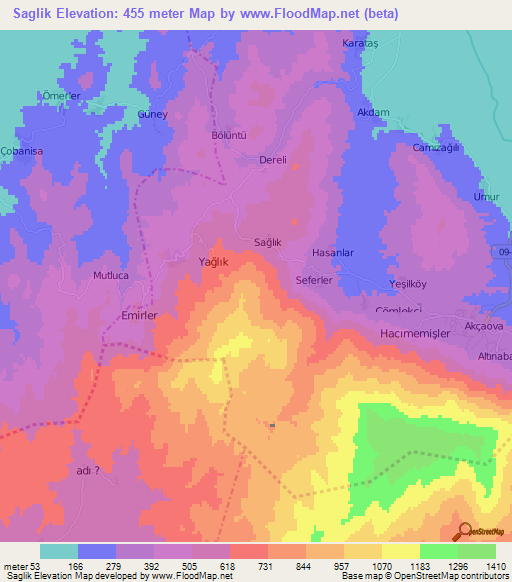 Saglik,Turkey Elevation Map