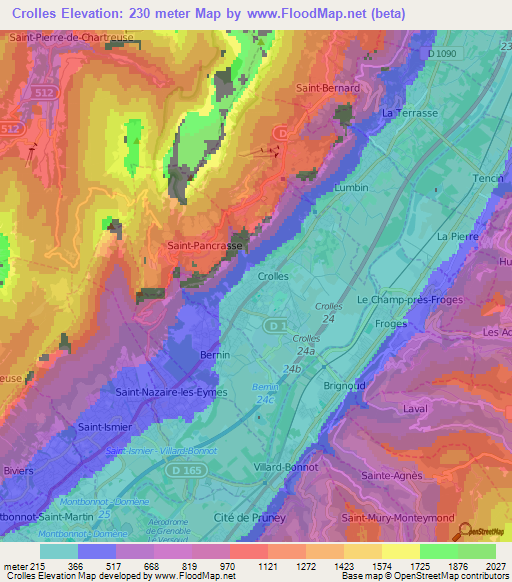 Crolles,France Elevation Map