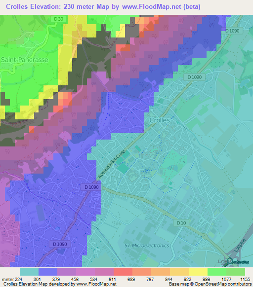 Crolles,France Elevation Map