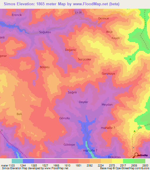 Simos,Turkey Elevation Map