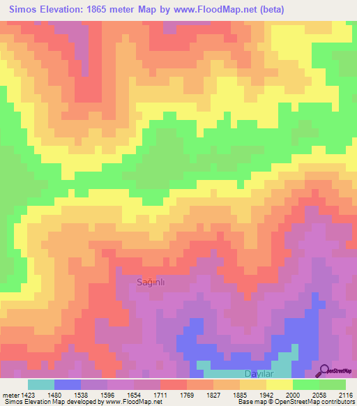 Simos,Turkey Elevation Map