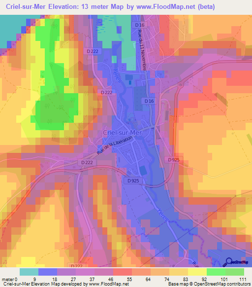 Criel-sur-Mer,France Elevation Map