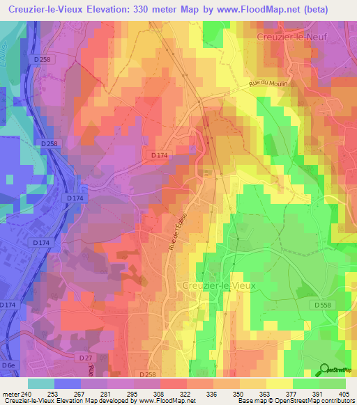 Creuzier-le-Vieux,France Elevation Map