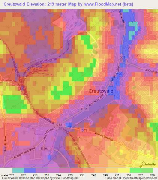 Creutzwald,France Elevation Map