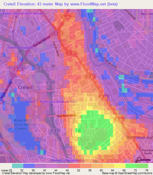 Creteil,France Elevation Map