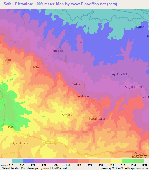 Safali,Turkey Elevation Map