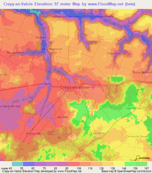 Crepy-en-Valois,France Elevation Map