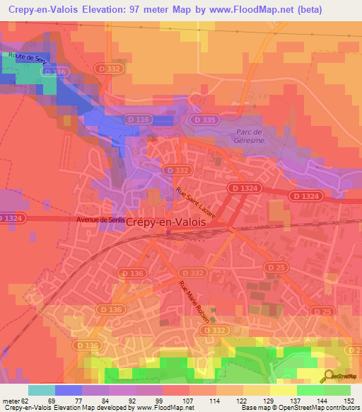 Crepy-en-Valois,France Elevation Map