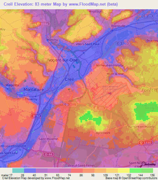 Creil,France Elevation Map