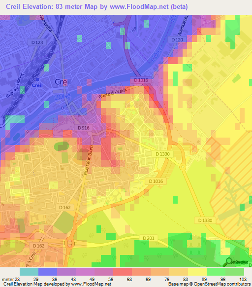 Creil,France Elevation Map