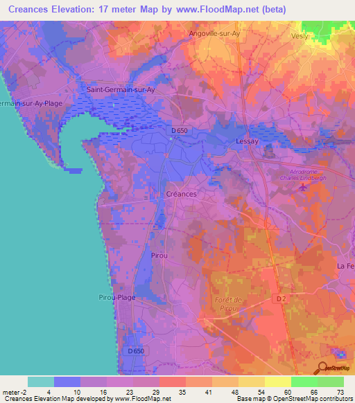 Creances,France Elevation Map