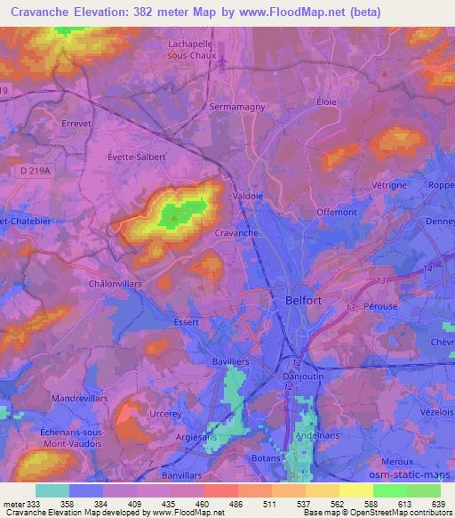 Cravanche,France Elevation Map