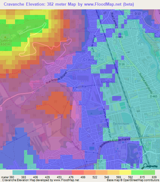 Cravanche,France Elevation Map