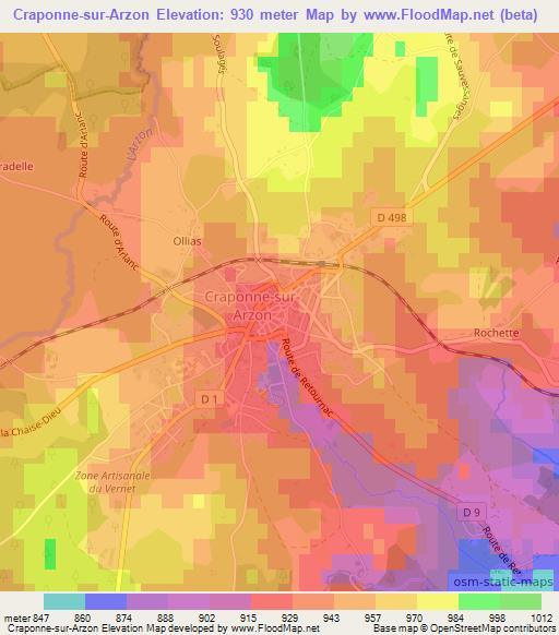 Craponne-sur-Arzon,France Elevation Map