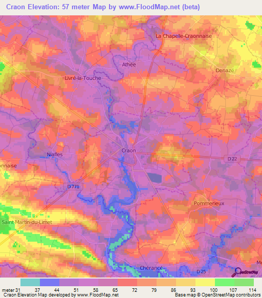 Craon,France Elevation Map