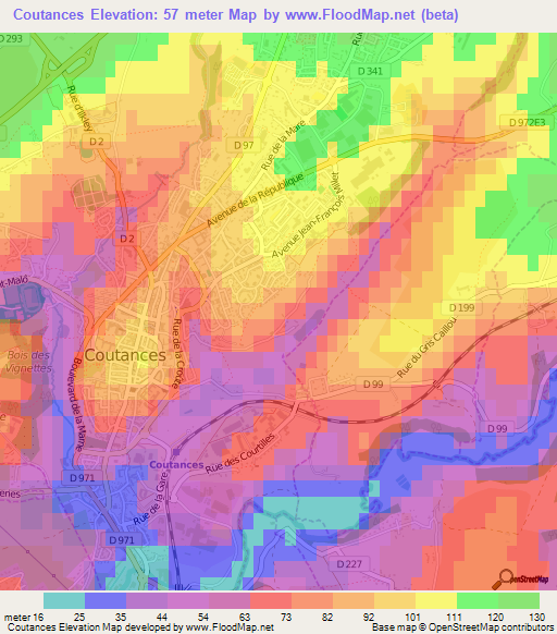 Coutances,France Elevation Map