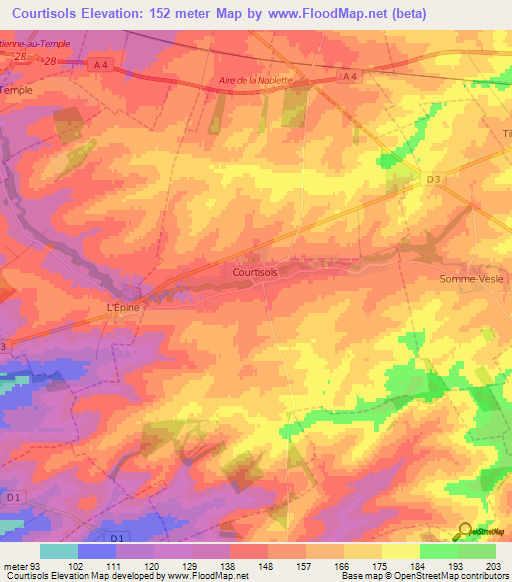 Courtisols,France Elevation Map