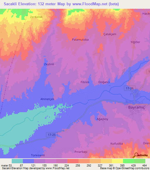 Sacakli,Turkey Elevation Map