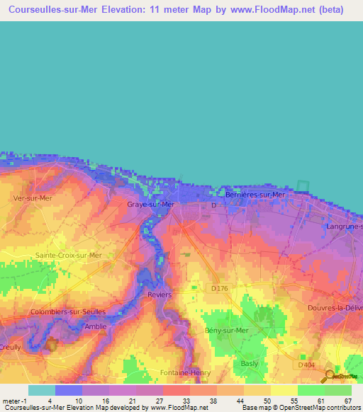 Courseulles-sur-Mer,France Elevation Map