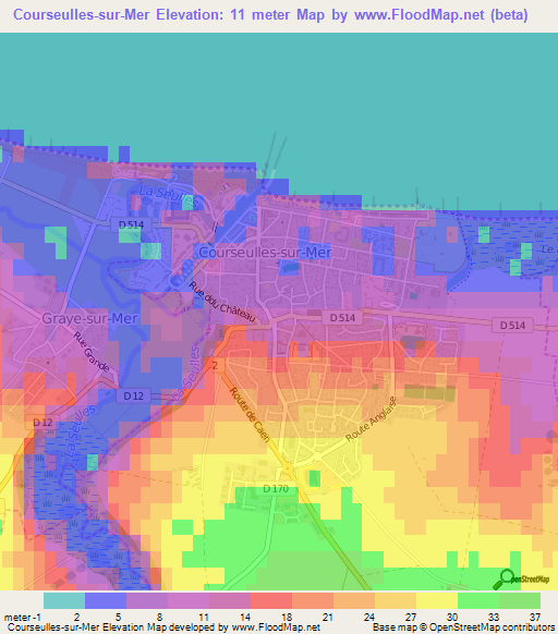 Courseulles-sur-Mer,France Elevation Map