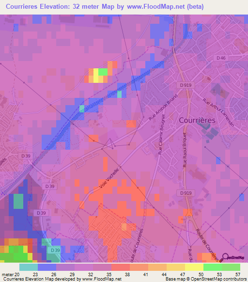 Courrieres,France Elevation Map