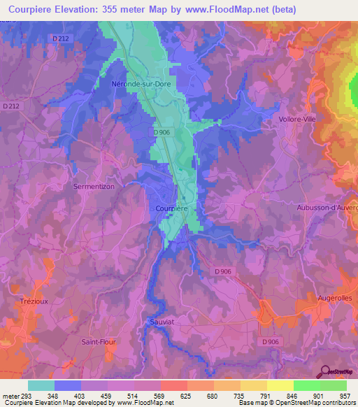 Courpiere,France Elevation Map