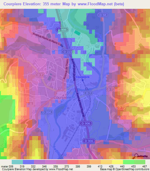 Courpiere,France Elevation Map