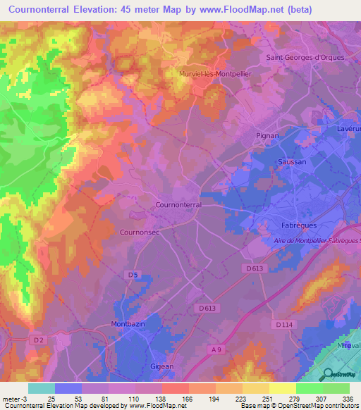 Cournonterral,France Elevation Map