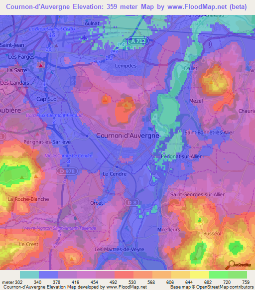 Cournon-d'Auvergne,France Elevation Map