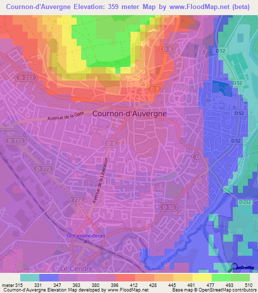 Cournon-d'Auvergne,France Elevation Map