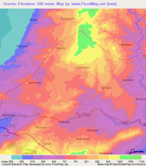 Ucevler,Turkey Elevation Map