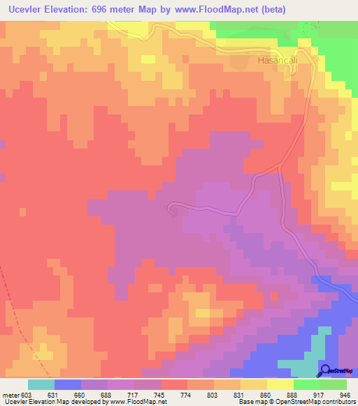 Ucevler,Turkey Elevation Map