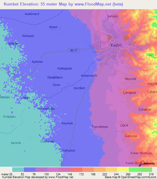 Kumbet,Turkey Elevation Map