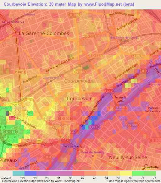 Courbevoie,France Elevation Map