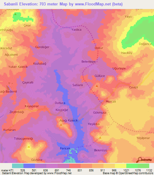 Sabanli,Turkey Elevation Map