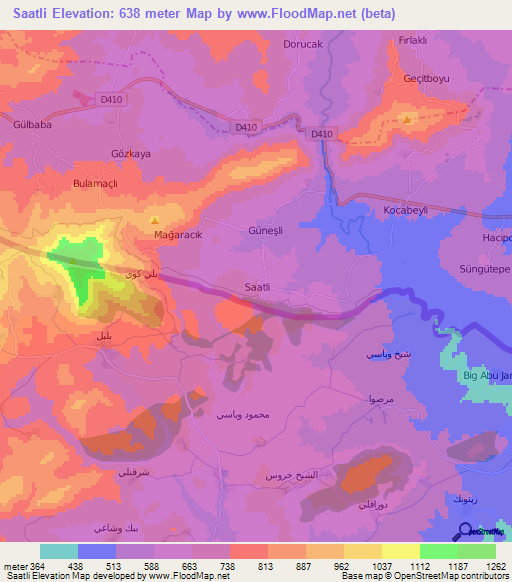 Saatli,Turkey Elevation Map