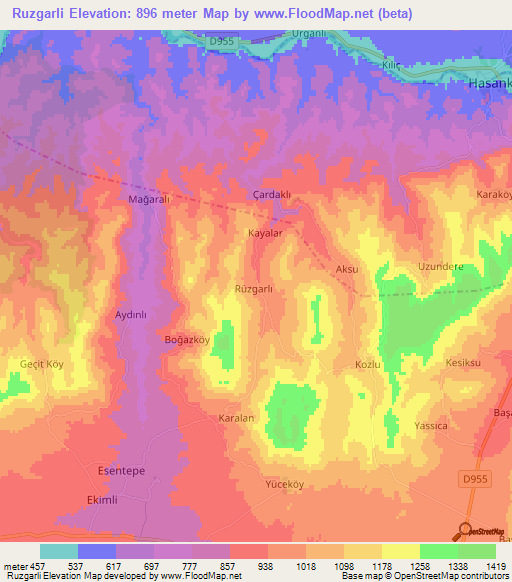 Ruzgarli,Turkey Elevation Map